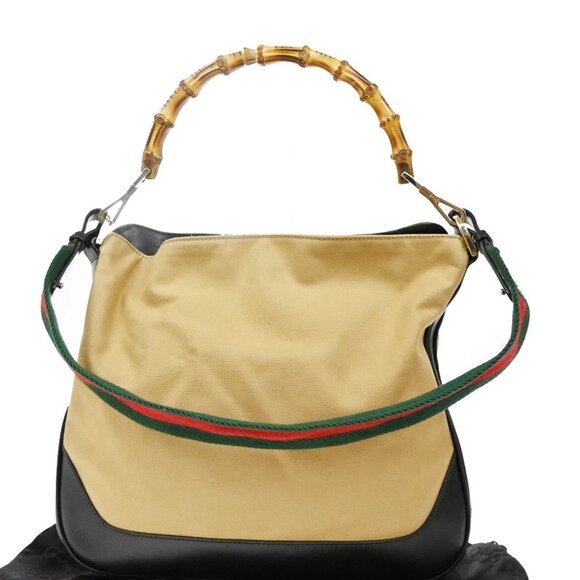 GUCCI Logo Sherry Bamboo 2Way Shoulder Hand Bag Canvas Leather Brown GHW - Picture 1 of 14